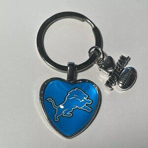 DETROIT LIONS NFL I Love Football Heart Key Ring !!!NEW!!!